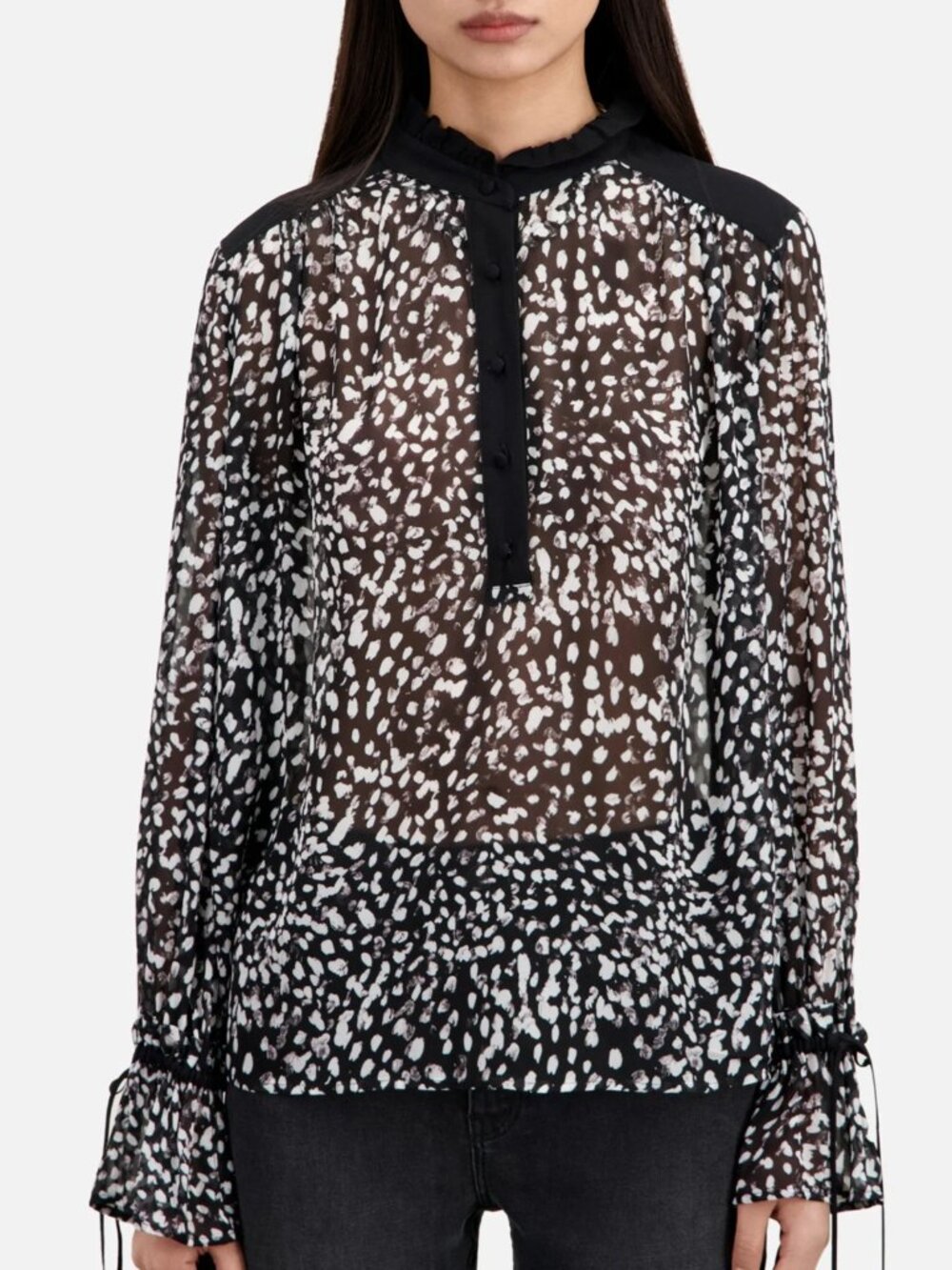 The Kooples Black and White Printed Long Sleeve Blouse